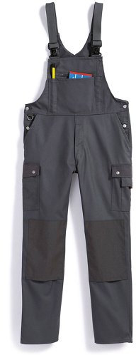 BP 1487-720-53-60 Latzhose, Stretch-Hosenträger mit Clipbefestigungen, 305,00 g/m² Verstärkte Baumwolle, dunkelgrau, 60
