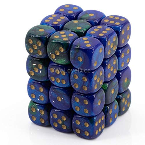 Würfelblock mit 36 D6 Gemini Blue-Green w/Gold