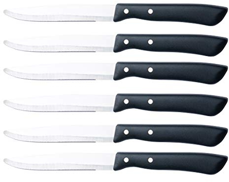 Excelsa Essential Set 6 Coltelli da Bistecca, Acciaio Inossidabile, Manico Nero, 6 Pezzi