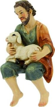 Unbekannt Krippenfiguren Hirte mit Schaf, sitzend geeignet für 9cm Figuren