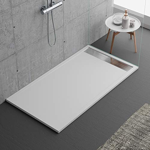 piatto doccia bianco, design moderno, modello Malaga, in marmo e resina ad pietra effetto ardesia, luxury, gelcoat, slim 3cm (70x160)