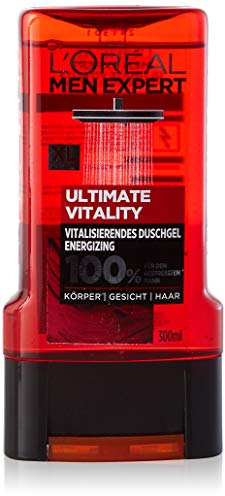L'Oréal Men Expert Ultimate Vitality Duschgel für Männer, Weinreben-Extrakt reinigt und belebt Männerhaut (Gesicht, Körper und Haare) sanft ohne auszutrocknen, 1 x 300 ml