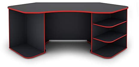 byLIVING Schreibtisch THANATOS/Gaming-Tisch in Anthrazit mit Kanten in rot/Eck-Scheibtisch mit viel Stauraum und XXL Tischplatte/Computer-Tischr/PC/Arbeits-Tisch / 198x76x85cm (BxHxT)