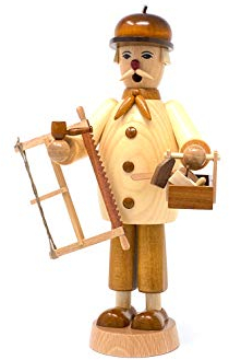 Drechslerei Friedbert Uhlig, Räuchermännchen Nr. 018, Tischler, 25 cm hoch, aus regionalem Holz gedrechselt, echte Handarbeit aus dem Erzgebirge, Weihnachten, Holzkunst, Echtholz