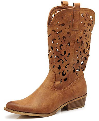 IF Fashion Cowboy Western Scarpe da Donna Stivali Stivaletti Punta Camperos Texani Etnici 629 camel N.36