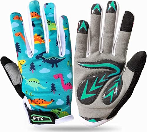 Gants Velo Enfant Cyclisme Junior Running VTT Moto Plein Doigt Poignée Paire, Gant Bicyclette Escalade Randonnée Skateboard Gel Résistant à l'abrasion Antideparant Mitaines Outdoor (L, Cyan)