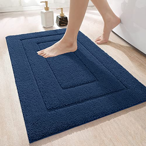DEXI Badteppich rutschfeste,weicher Badezimmerteppich Wasserabsorbierend Badematte maschinenwaschbar Badvorleger für Dusche,Badewanne und Toilette, Marineblau, 60 x 110 cm