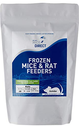MiceDirect 10 Frozen Rat Jumbo Feeders Snake Food for Adult Red Tail Boas and Large Monitors (9-11 in) (2750 Grams Min)