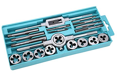 Set di maschi e filiere 20 pezzi Kit di maschi e filiere in lega di acciaio per utensili con custodia M3-M12 per tagliare filettatura esterna e interna
