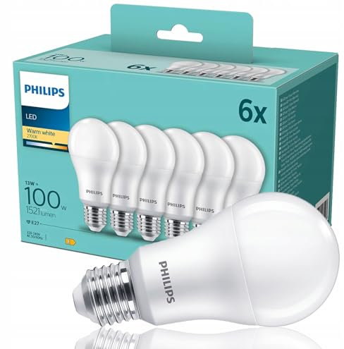PHILIPS LED Classic E27 Lampen 6-er Pack 13W (100 W), matte LED Lampen mit warmweißem Licht 2700K 1521lm, energiesparende Lampen mit langer Nutzlebensdauer A67, neue Generation, Nicht dimmbar