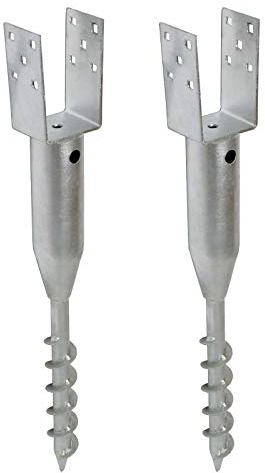 TRUTZHOLM 2x U-Profil Bodenhülse zum Einschrauben feuerverzinkt für Vierkanthölzer 70 bis 100 mm Einschraubbodenhülse Pfostenträger Einschraubhülse Zaunbau (7x7 cm)