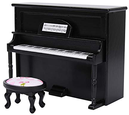 Ensemble De Piano pour Maison De Poupée, Jouet De Piano Miniature De Simulation 1:12 avec Tabouret pour Jardins De Fées, Accessoires De Décoration De Scène Intérieure De Maison De Poupée (Noir)
