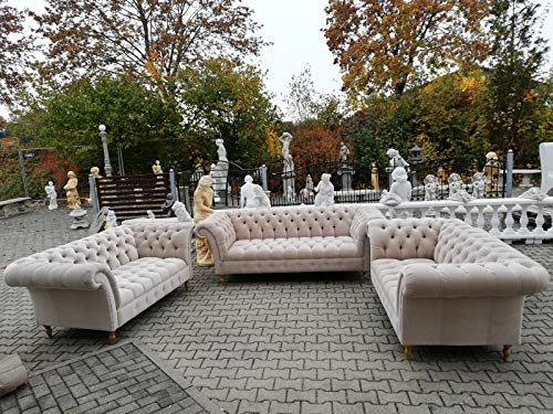 jvmoebel Designer Chesterfield Sofagarnitur Textil Beige 3+2+2 Couch Polster Sofa Couchen