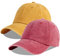 LANGZHEN Unisex Baseball Cap 100% Baumwolle Fits Männer Frauen Washed Denim Einstellbare Papa Hut (Burgund+Gelb, One Size)