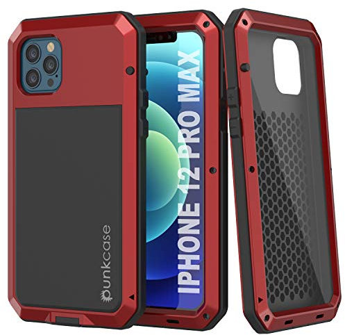 Punkcase for iPhone 12 Pro Max Metal Case, Heavy Duty Military Grade Armor Cover [Shock Proof] Hard Aluminum & TPU Design for iPhone 12 Pro Max (6.7) (2020) [Red]
