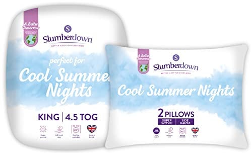 Slumberdown Cool Summer Nights 4.5 Tog King Size Duvet & 2 Pillows Set - Lightweight, Breathable & UK Made Quilt, Non-Allergenic & Washable - Complete Summer Bedding for Hot Nights (225 x 220cm)