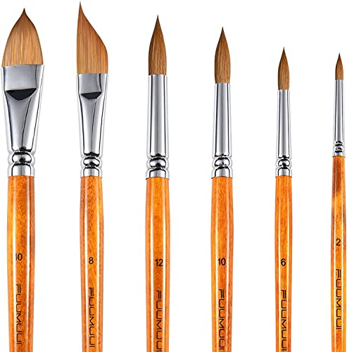 Sable Watercolour Brushes Set-Artist Paint Brushes 6PCS Professional Kolinsky Paint Brushes for Artists Pointed Rounds Cat's Tongue Dagger for Watercolour Acrylics Inks Gouache Tempera Painting