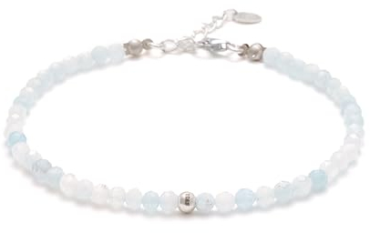 BERGERLIN Aquamarin Armband hell blau mit 925 Sterling Silberperle – facettiertes, blaues Armband mit Verschluss – Größe XS-S