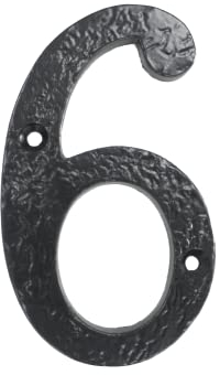 UAP House Numbers - 4 Inch Black Iron Door Numbers Screw Fix For Front Door, Rustic Address Number Screw On For Doors And Gates, Made of Solid Cast Iron (Number 6)