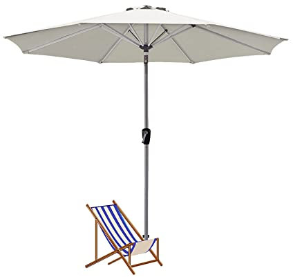 HDZNDH Sombrilla Terraza Exterior, Parasol Coche, Ø 270 cm Parasol, con inclinación y manivela, 8 Costillas, Parasole da Esterno, for terraza jardín Playa balcón Piscina Patio (Color : White)