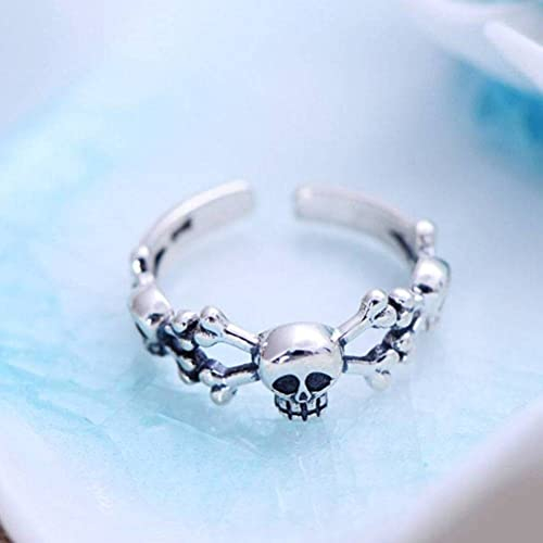 LuoMei Retro-Ring 925 Sterling Silber Ring Totenkopf Männlich Verstellbarer RingTotenkopfring