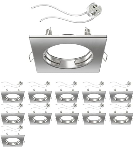 ledscom.de 12x Deckeneinbaurahmen RIR Einbaurahmen chrom matt eckig (LED/Halogen/MR16/50mm) inkl. GU5.3 Fassung