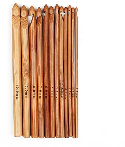 Aeelike 12 Stück Karbonisiert Bambus Häkelnadel Große Größen, 3-10 mm Robuste Inline Häkelnadeln Set für Anfänger, Profis, Extra-Lang Häkelnadel Set mit Ergonomische Handgriff für Arthritische Hände