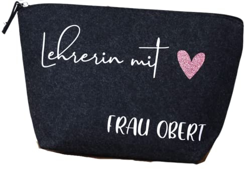 Geschenk für die Lehrerin mit Herz mit Namen | personalisierte Tasche aus Filz | Geschenkidee zum Abschied | Abschiedsgeschenk Grundschule