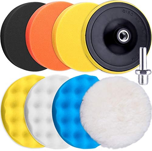 SIQUK 9 Pezzi Tamponi Lucidatura Auto 150mm Tamponi di Spugna Lucidatura Spugna Tampone Lucidare la Lana Kit Lucidatrici Auto per Levigatura Ceretta