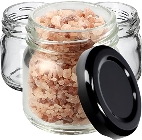KADAX 100st Mini Gläser 40 ml mit Schraubdeckel fi 43mm, Einmachglas, Gewürzgläser mit Deckel, Sturzglas, Probiergläser, Marmeladengläser, kleine Honiggläser (100 Stück, Schwarz Deckel)