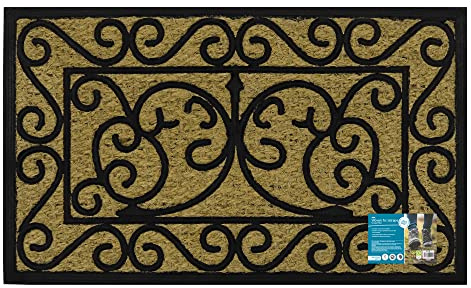 JVL Woven Coir Tuffscrape Doormat, 45x75cm, Scroll
