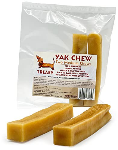 Treaby Himalayan Yak Chews for Dogs & Puppies 2 pcs – Yak Milk Chews Dental Stick – Handcrafted, All-Natural Hard treats | Grain-Free, Protein-Rich | Dental Support & Boredom Relief