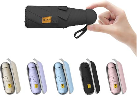 BAODINI Reise-Mini-Regenschirm für Geldbörse mit Etui – kleiner kompakter UV-Regenschirm, Sonnenschutz, leicht, kleiner Taschenschirm mit Etui für Damen und Mädchen