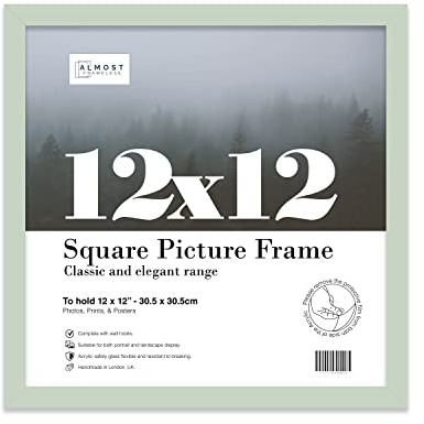 Almost Frameless 12x12 Mint Green Picture Frame 12x12(30.5x30.5cm) Poster, Photo, Artwork, or Print. Thin Edge Slim Frame Portrait and Landscape Display with Wall Hooks