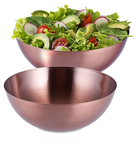 Relaxdays Juego 2 Ensaladeras Acero Inoxidable Grande, Frutero Cobrizo, Cuenco de Cocina, Bol Repostería, 9 x 23,5 cm, Cobre