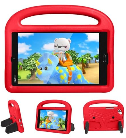 Kids Case For Huawei MediaPad M3 T3 T8 8.0 Inch, Tablet Case Kids Friendly Lightweight, Handle with Stand, Soft EVA Foam Shockproof Protective Cover, Red