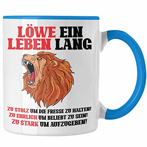 Trendation - Löwe Sternzeichen Tasse Geschenk Lustiger Spruch Löwe Spruch Geschenkidee Geburtstag (Blau)
