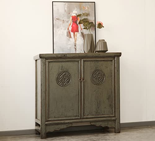 OPIUM OUTLET Kommode Sideboard Schrank Hochzeitsschrank Möbel aus Holz chinesisch asiatisch orientalisch Vintage kolonial Schnitzereien dunkelgrau