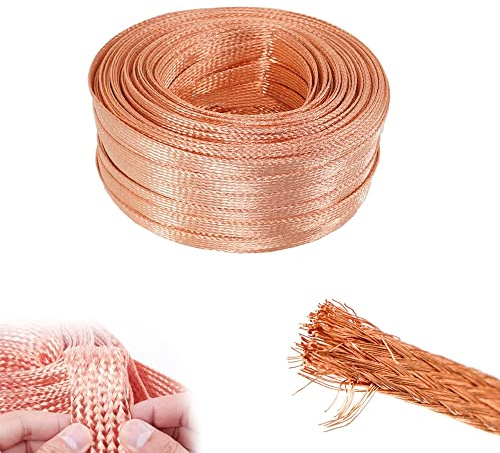 Tresse en cuivre pur de 32,8 pieds (10 m), maille tricotée anti-interférence, largeur 6 mm, câble flexible, mèche à dessouder, tresse à souder en cuivre, fil de cuivre, outil de réparation
