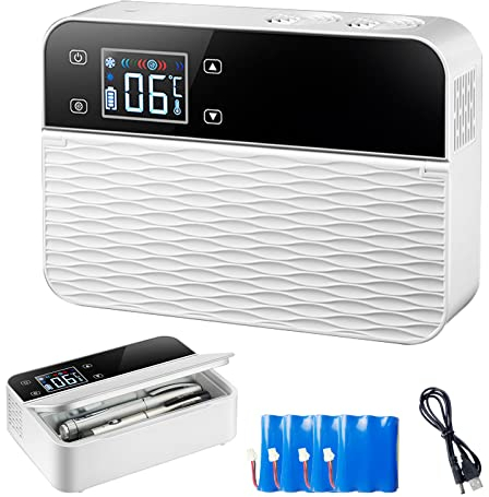 TRAGLO Tragbarer Medizinkühlschrank Mini-Insulinkühler Reisekoffer Medizinkühlschränke 2–8 °C Kleine Reisebox für das Auto zu Hause 4batteries
