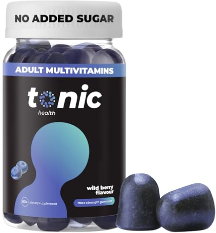 Tonic Health Multivitamin Gummies for Adults - 14 in 1, Vitamins A, C, D, Zinc & Biotin, Wild Berry Flavour, Month Supply (60 Count), No Added Sugar, No Sweeteners, Vegan Vitamin Gummies