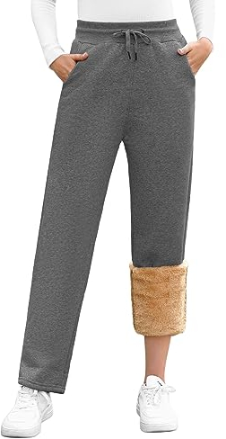 Voqeen Women's Sherpa Lined Sweatpants Thermal Fleece Lined Jogger Pants Winter Thick Furry Trousers Warm Tracksuit Bottoms with Drawstring and Pockets Dark Grey