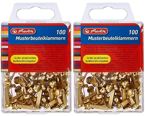 Herlitz 8770307 Musterbeutelklammer, Metall, Rundkopf, 100 Stück in Hängebox, messing (Packung mit 2)