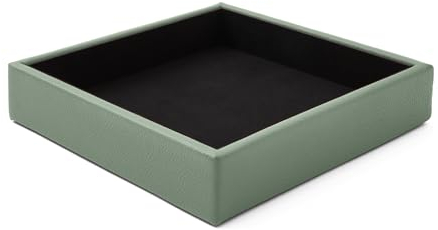eglooh - Atena - Vaciabolsillos Recibidor Piel Genuina Verde Salvia - Organizador de Escritorio Diseño Moderno - Bandeja Decorativa Llaves, Monedas y Joyas - cm 16,5 x 16,5 - Made in Italy