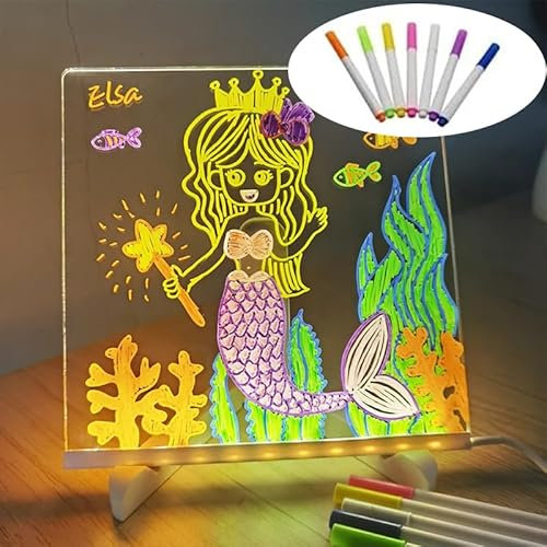 EHOTER LED-Notiztafel Mit Farben, Acryl, Trocken Abwischbar, Mit Licht, Ständer, Memo, Buchstaben, Nachrichten, Notizen, Glas, Whiteboard (20 cm x 20