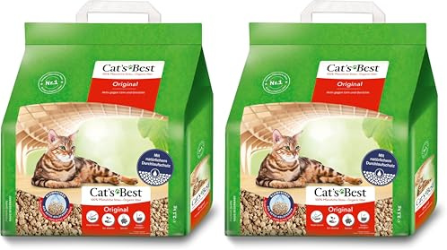 Cat's Best Original Katzenstreu, 100% pflanzliche Katzen Klumpstreu mit maximaler Saugkraft – bekämpft Gerüche natürlich aktiv, 2,1 kg/5 l (Packung mit 2)