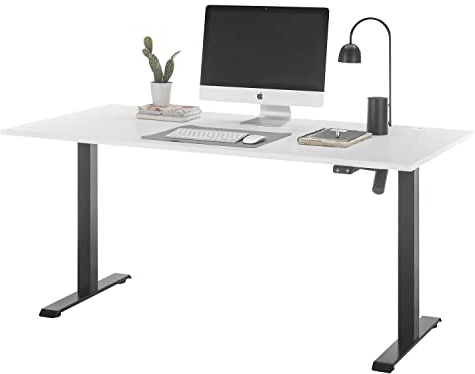 Home4You Schreibtisch - Schwarz - Weiß - Metallgestell - B 160 cm - elektrisch höhenverstellbar
