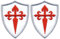 Set mit zwei – Rotes Kreuz des Heiligen Jakobus auf dem weißen Schild – zum Aufnähen – bestickter Aufnäher/Abzeichen/Emblem