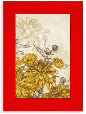 Bilderrahmen mit gelben Chrysanthemen, Blumenmotiv, Rot