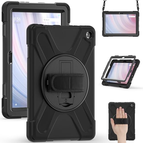 FKQLH Case for All-New Amazon Fire HD 10 Tablet (13. Gen, 2023 Release) 10.1, 360 Degree Rotating with Stand and Strap Shockproof Cover, Black
